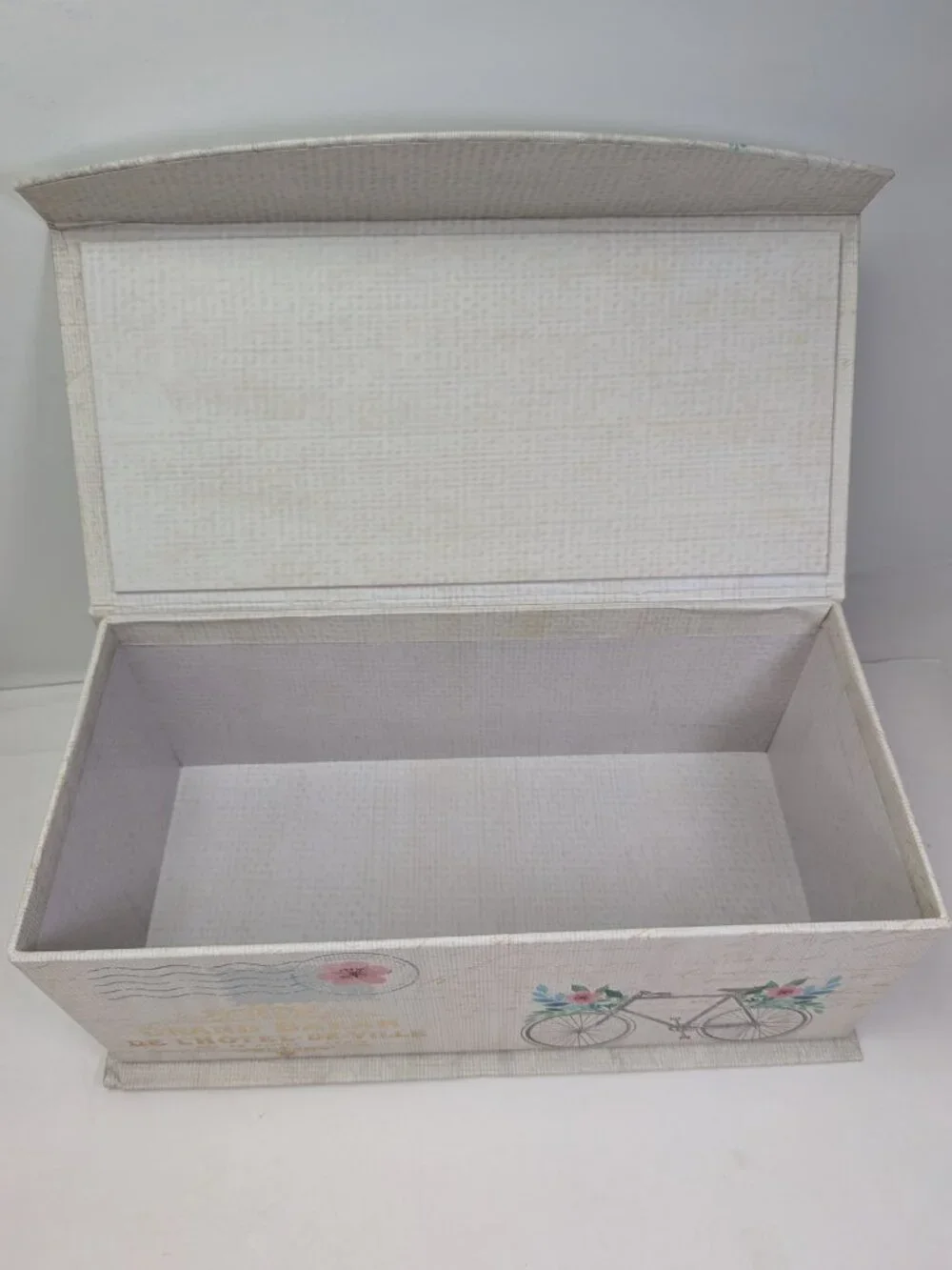 Paris France Storage Box Bicycle Gold Metallic Floral Postcard Art Blue
